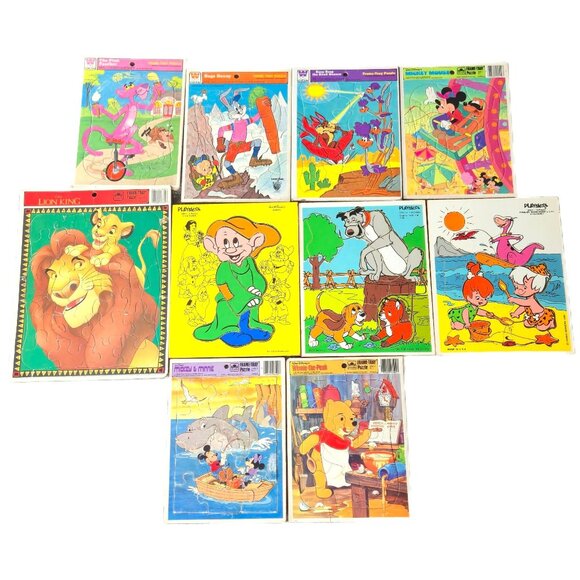 10 Vintage Puzzles Disney Mickey Mouse Lion King Pink Panther Bugs Snow white 70